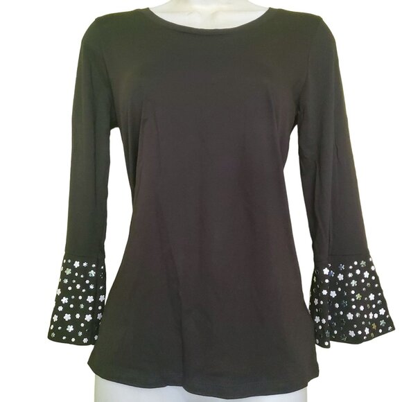 Michael kors blouse womens size small black color Flare sleeve Studded roundneck - Picture 1 of 14